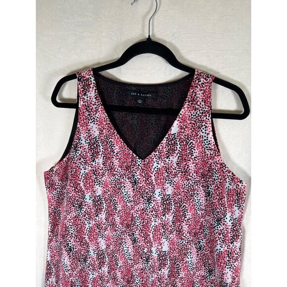 Zach & Rachel Women Size L Tank Tunic Pink Black Lined Chiffon Trim Asymmetrical - Picture 2 of 12